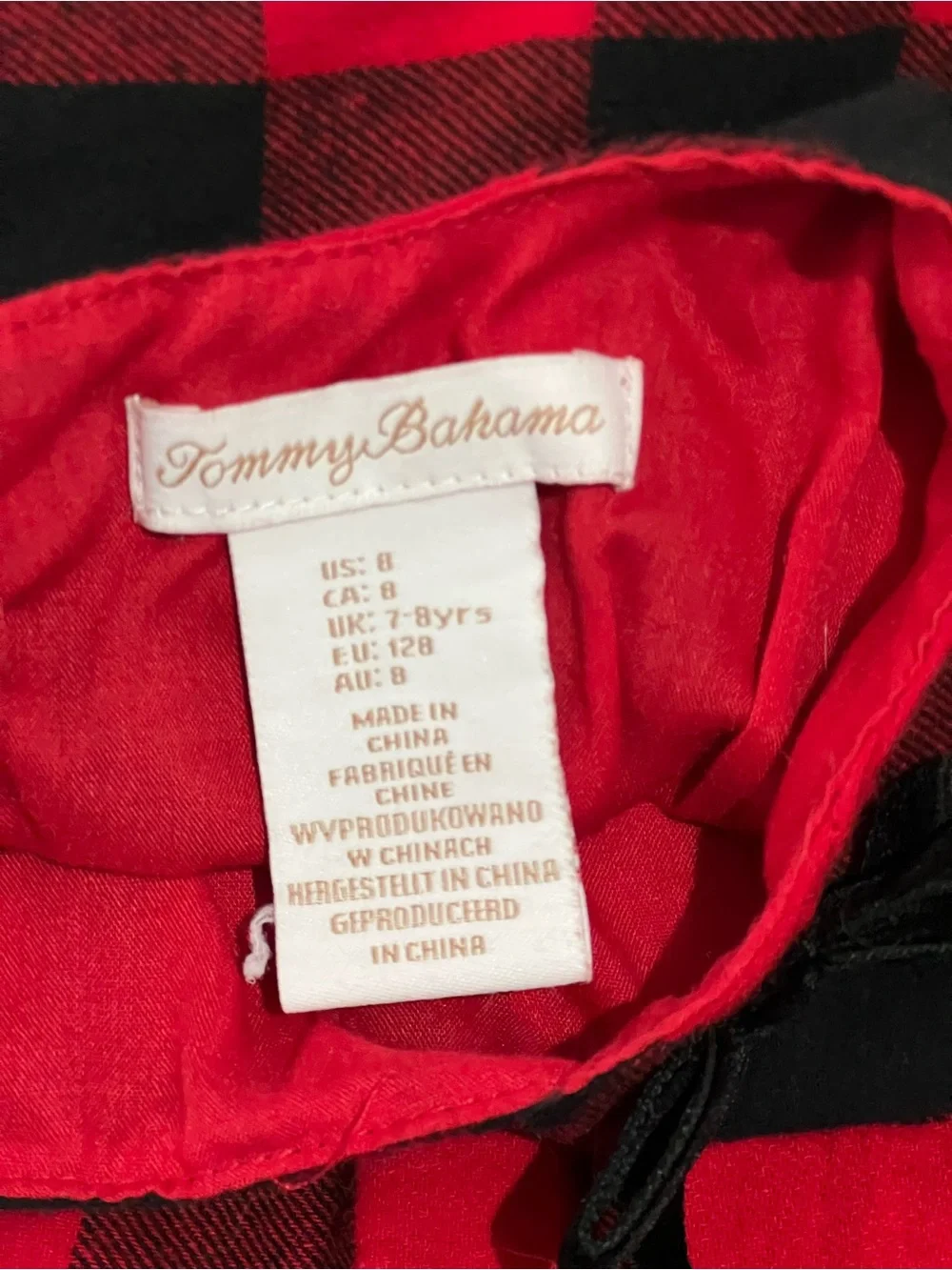 Tommy Bahama Dress Girls Size 8 Red Black Plaid Long Sleeve Holiday Velvet Trim
